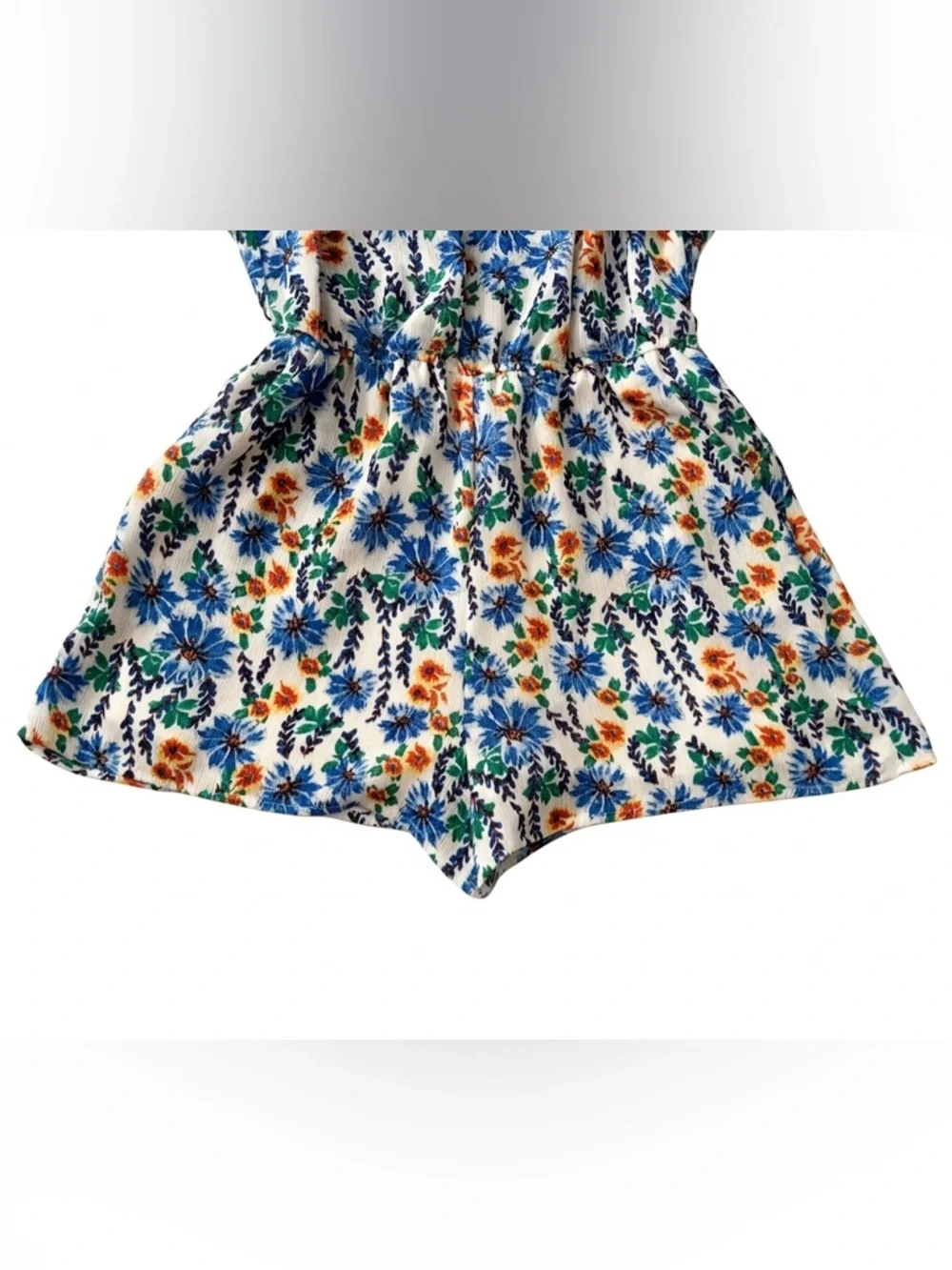 As U Wish White Floral Halter Romper with Blue & Green Print - Picture 4 of 11